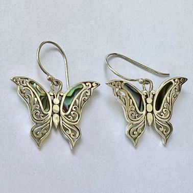 ER 15343 AB-(HANDMADE 925 BALI SILVER BUTTERFLY EARRINGS WITH ABALONE)